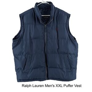 US Polo Assn Mens XXL Puffer Vest Navy Blue Full Zip Embroidered Logo Sleeveless